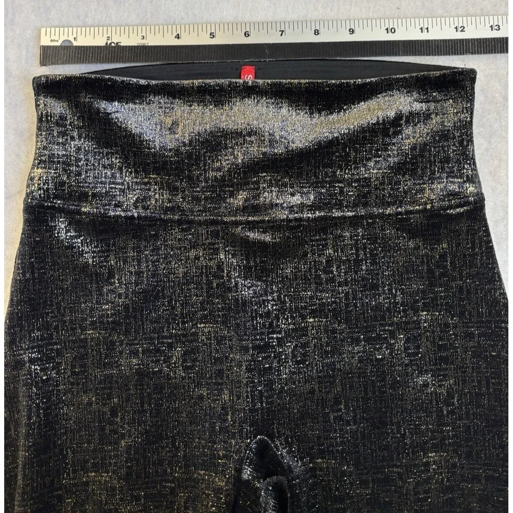 Spanx Women's Small‎ Sexy Velvet Shine Black Gold Metallic Compression Leggings